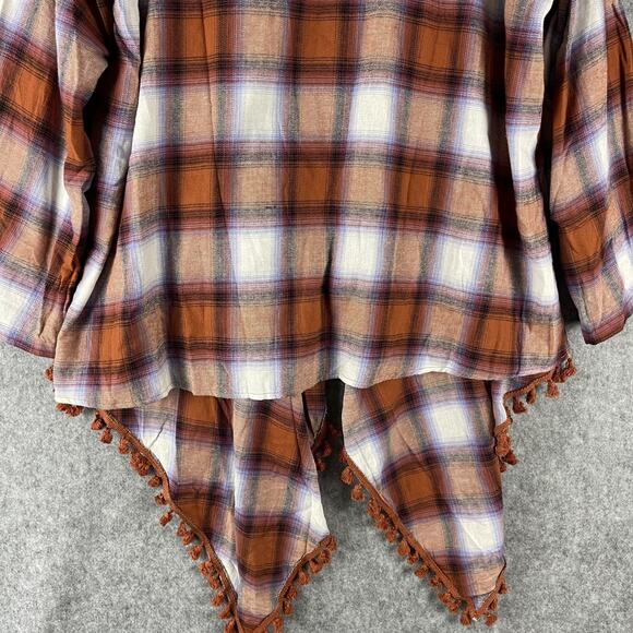 Savanna Jane Flannel Long Cardigan 3X Plaid Tassel Asymmetric Boho Western NEW - Picture 14 of 16